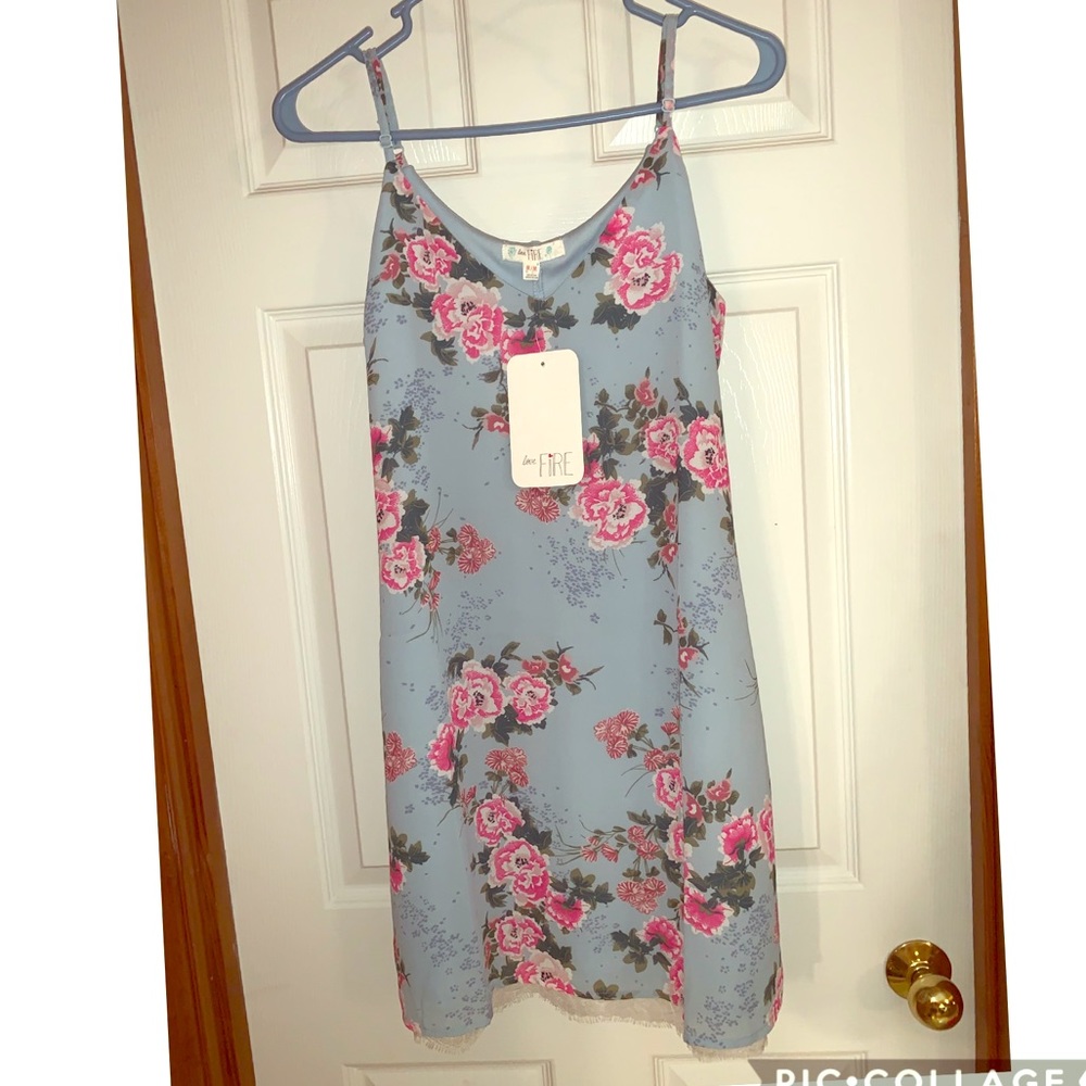 Blue summer floral mid length summer dress